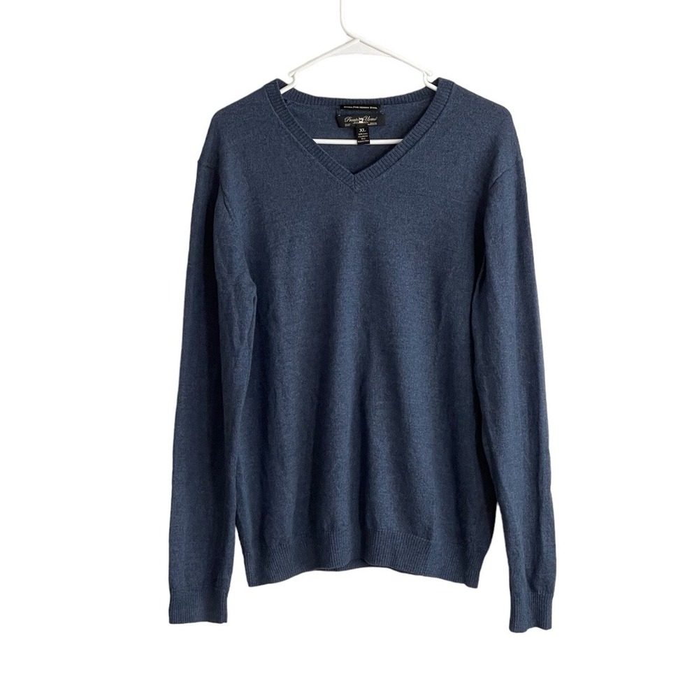 Mens Pronto Uomo Sweater Blue Extra Fine Merino Wool Size XL V Neck